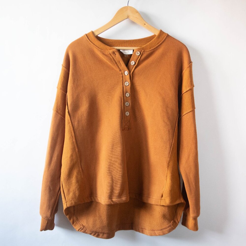 Fantastic Fawn Long Sleeve Henley Sweatshirt w/ Cozy Fleece Interior